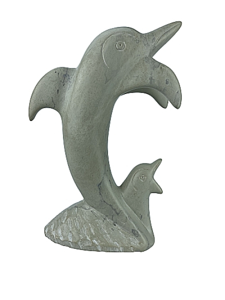 Specksteinfigur "Delphin mit Jungen" aus Kenia